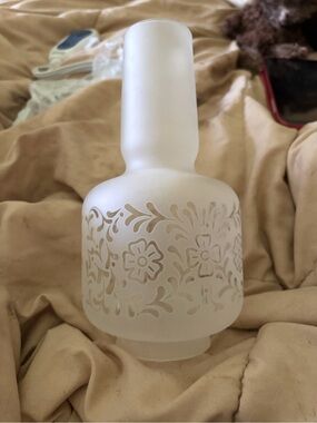 Frosted White Floral Glass Hurricane Lamp Chimney - Unbranded